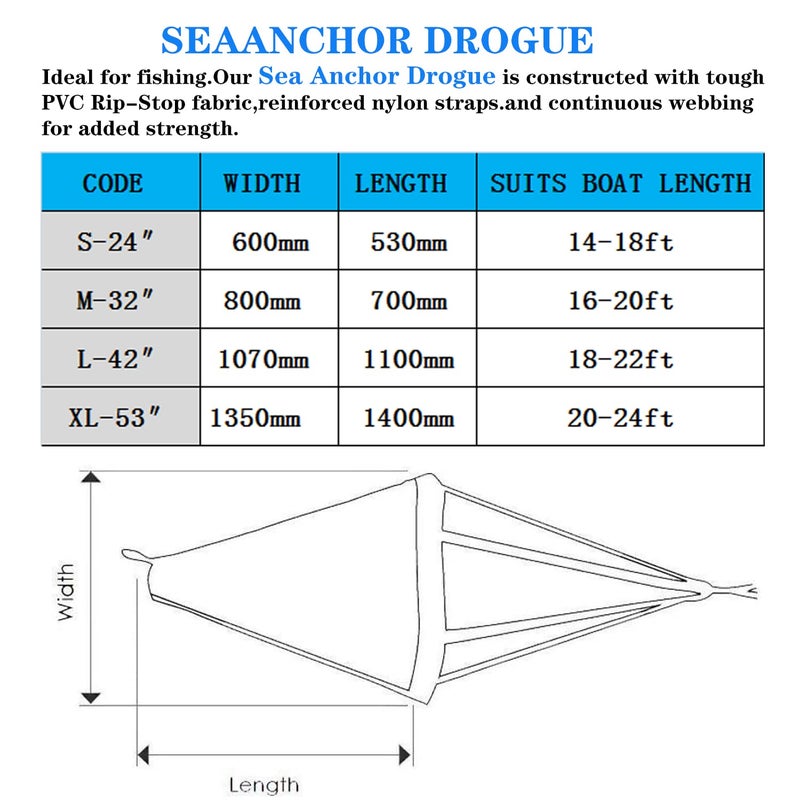 MOOCY Sea Anchor Drift Sock,24â€/32â€/42â€ Trolling Parachute Drift Anchor,Fabric Boat Anchor for Marine Boat/Yacht/Jet Ski/Inflatable/Power Boat/Sail Boat - Image 4